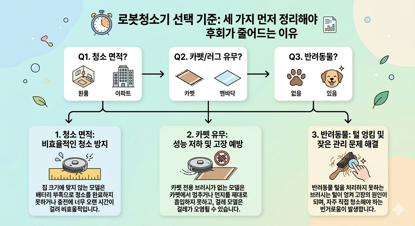 로봇청소기 선택 기준 청소 면적 카펫 반려동물